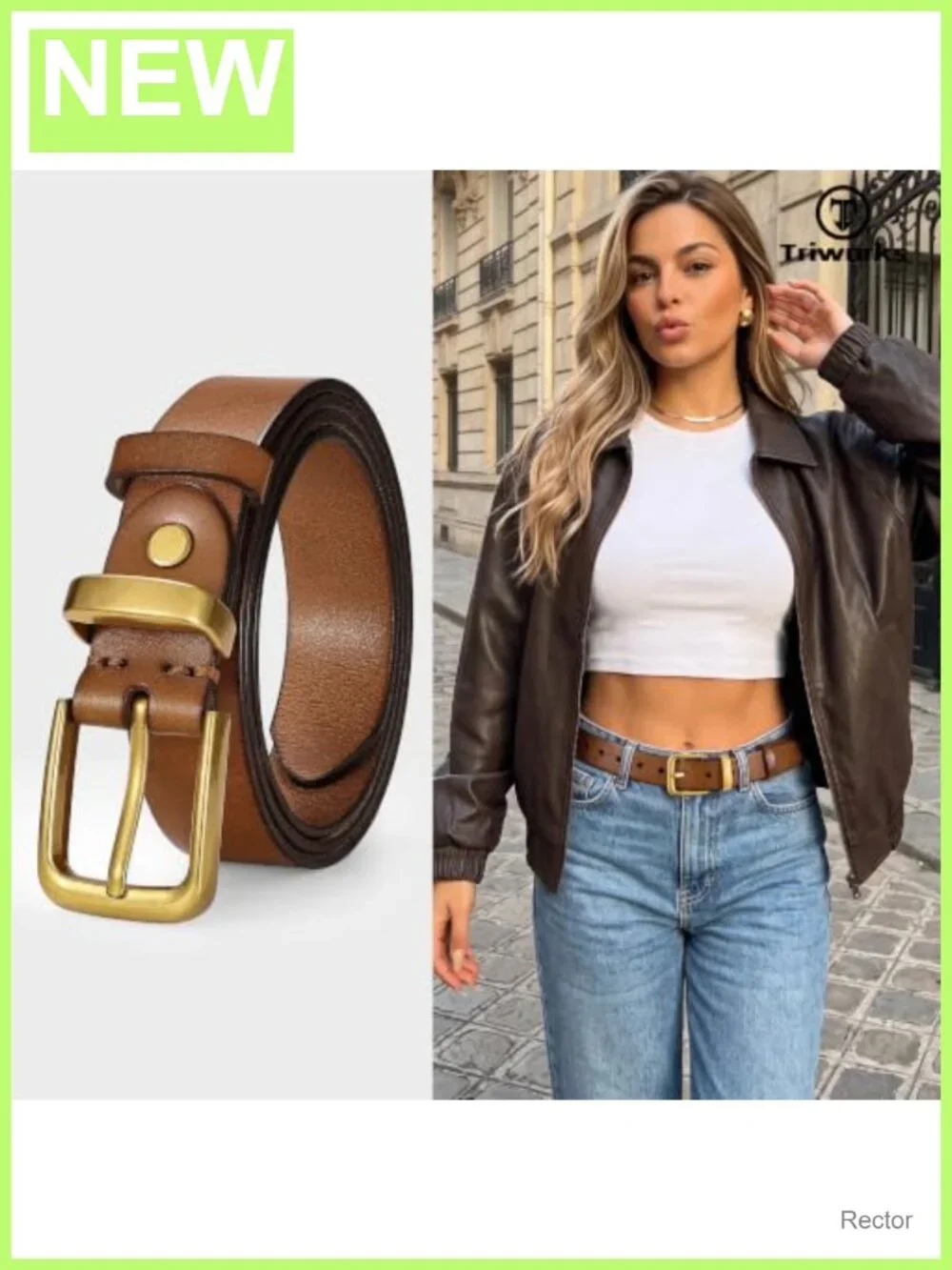 Women's Full Grain Leather Belt for Jeans, 1.1